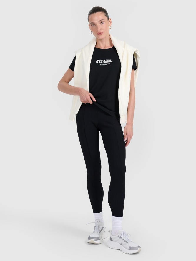 4F T-shirt regular z nadrukiem damski - czarny M