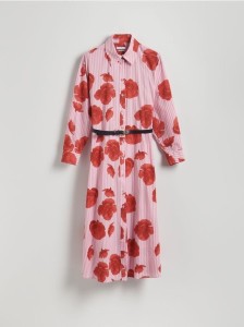 Koszulowa sukienka z paskiem - wielobarwny