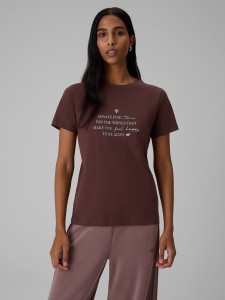 4F T-shirt regular z nadrukiem damski - brązowy L