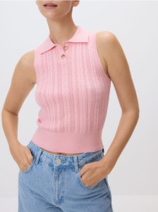 Dzianinowa bluzka z kołnierzykiem - pastelowy róż