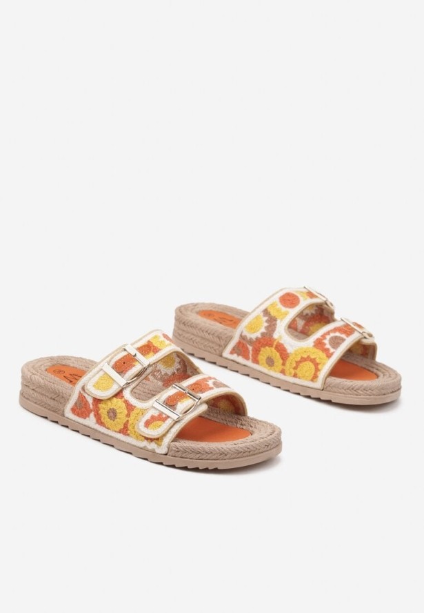 Pomarańczowe Klapki z Geometrycznym Motywem i Plecionką Setoriela