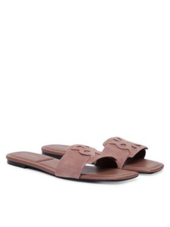 Calvin Klein Klapki Square Flat Sndl Embl Suede HW0HW03055 Różowy