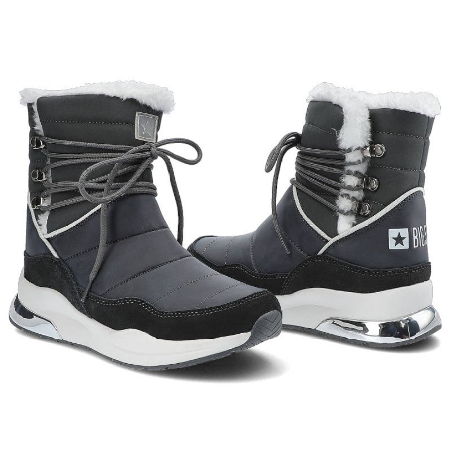 Botki damskie Big Star, skóra naturalna z elementami tekstylnymi ocieplana cholewka z miękkim kołnierzem regulacja sznurkiem wzmocniona podeszwa o wy