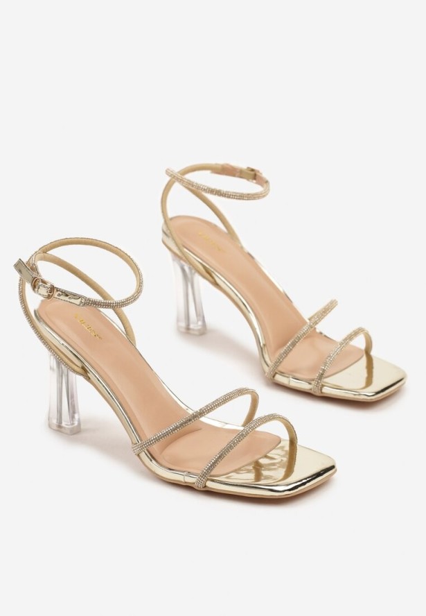 Złote Sandały Vices na Transparentnej Szpilce z Cyrkoniami Natirena