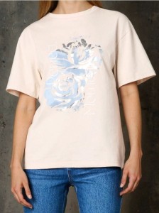 Bawełniana koszulka z metalicznym printem - fioletowy