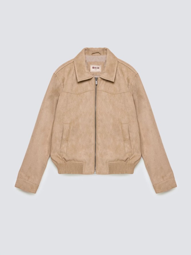 Kurtka damska bomberka z imitacji zamszu beżowa Arisash 805