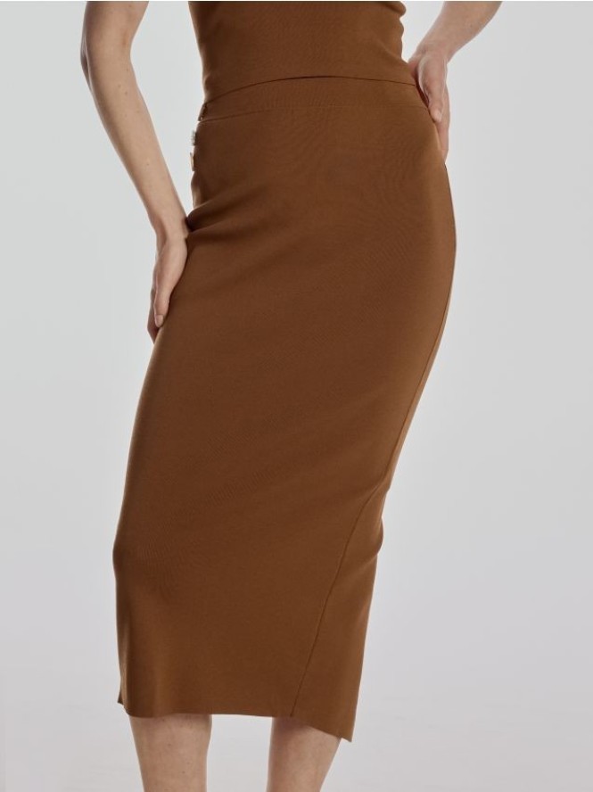 Spódnica midi z rozcięciem - brązowy