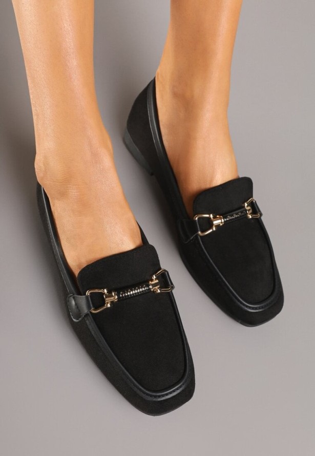 Czarne Mokasyny Loafersy z Klamerką Esseria