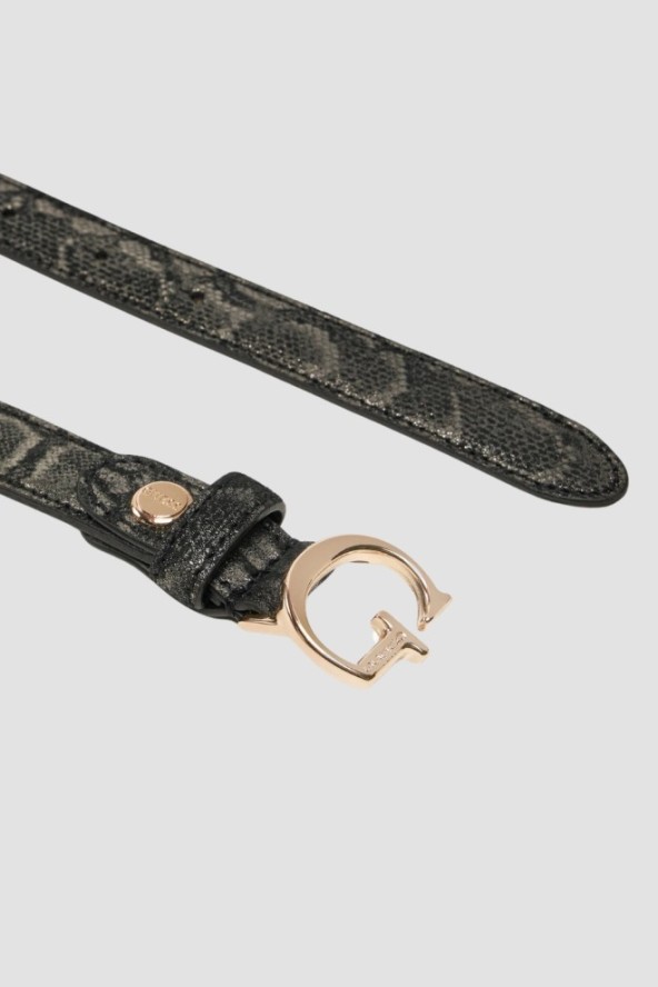 GUESS Czarny damski pasek z printem węża Adj Belt H30, Rozmiar XS