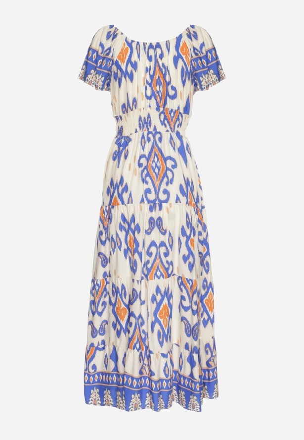 Niebieska Wiskozowa Sukienka z Geometrycznym Wzorem Cleanna