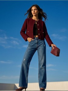 Jeansy wide leg z wysokim stanem - granatowy