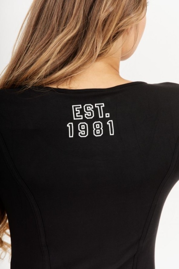 GUESS Czarne body damskie na długi rękaw z logo, Rozmiar XS