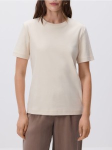 T-shirt z bawełny merceryzowanej - beżowy