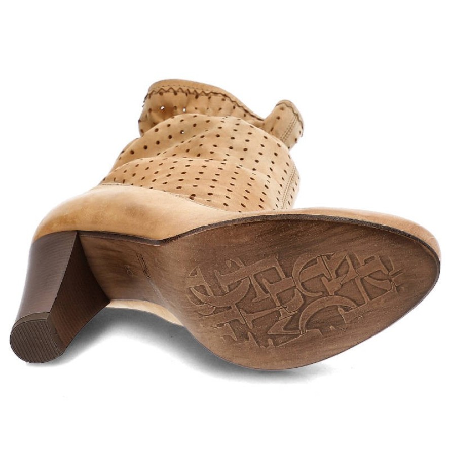 Brązowe Botki Pollonus Skórzane Buty Na Obcasie