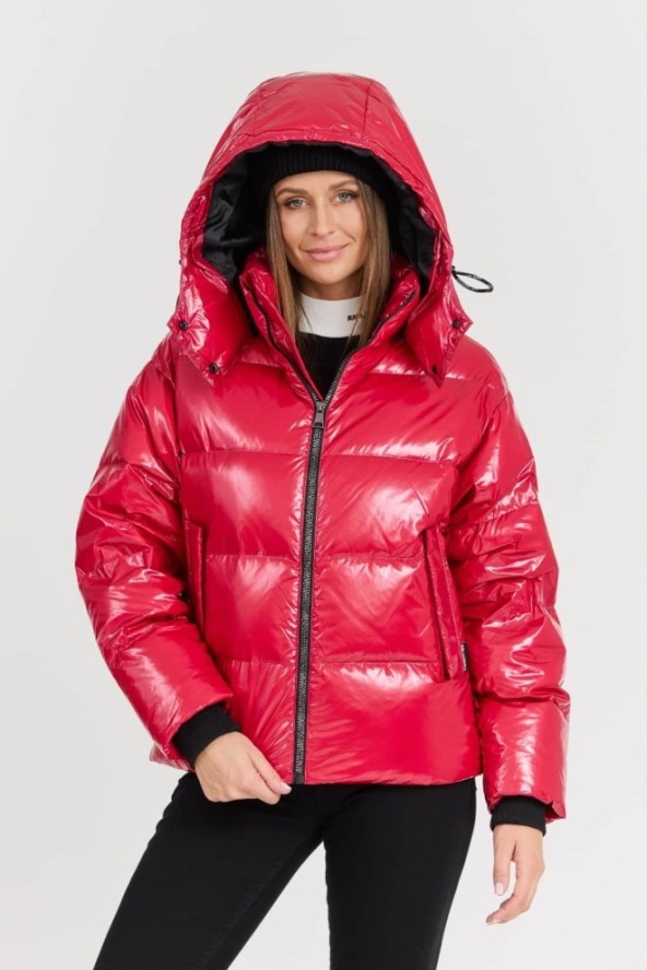 KARL LAGERFELD Czerwona damska kurtka Hooded Down Jacket, Rozmiar M