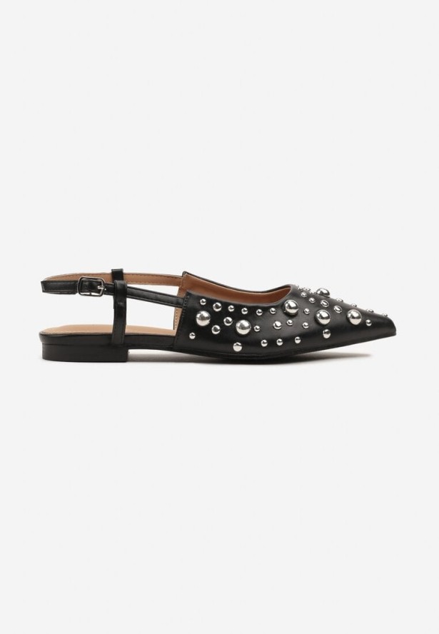 Czarne Sandały Typu Slingback z Ozdobami 3D Lisatria