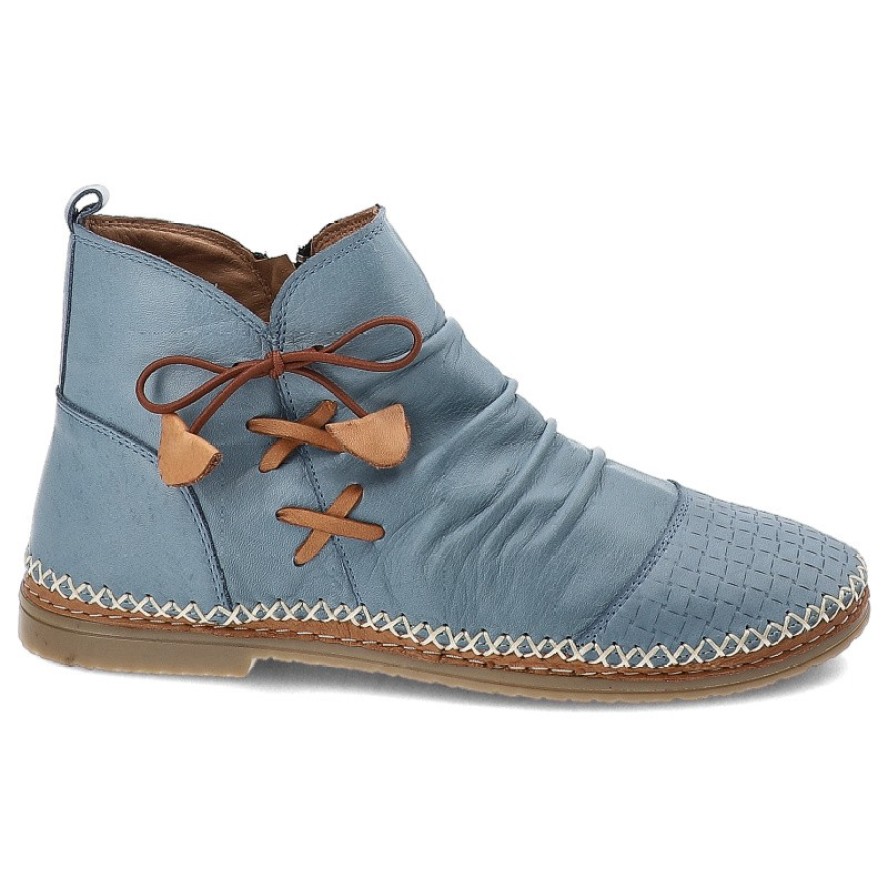 Niebieskie Botki Ravini Skórzane Obuwie Damskie