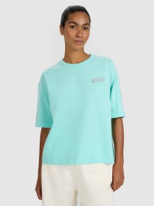 4F T-shirt oversize z nadrukiem damski - turkusowy XS