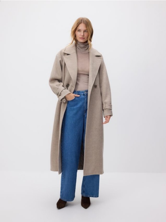 Płaszcz z wełną - brązowy