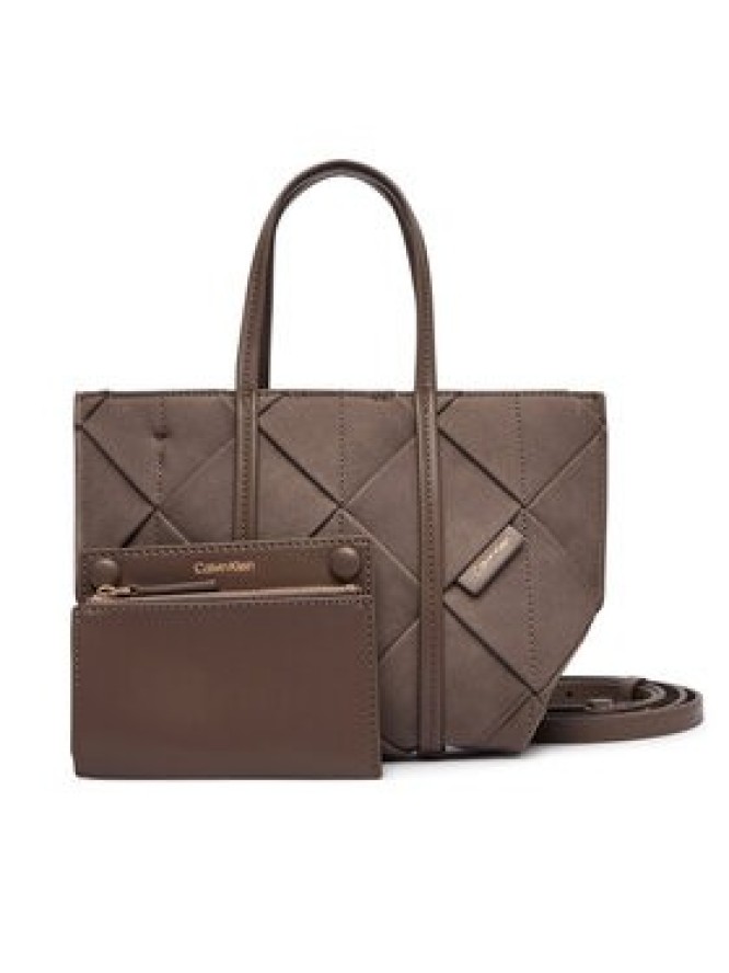 Calvin Klein Torebka Woven Sueded Mini Tote Crossbody LV04F3696G Brązowy