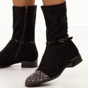 Czarne wysokie zamszowe botki damskie DiA 52-165