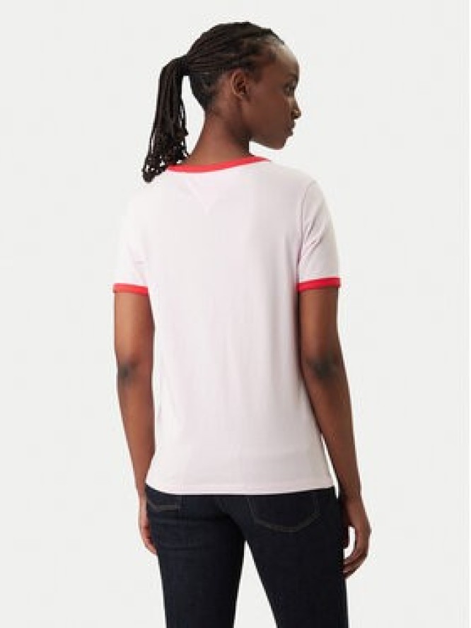 Tommy Jeans T-Shirt Wavy Flag Contrast Ringer DW0DW22306 Różowy Regular Fit