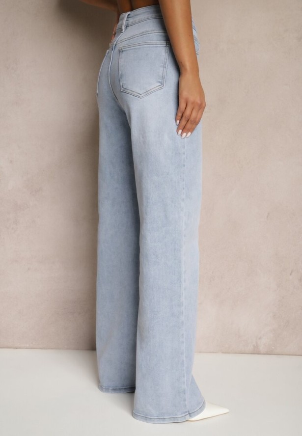 Niebieskie Jeansy z Wiskozą i Bawełną High Waist o Szerokim Kroju Helviola