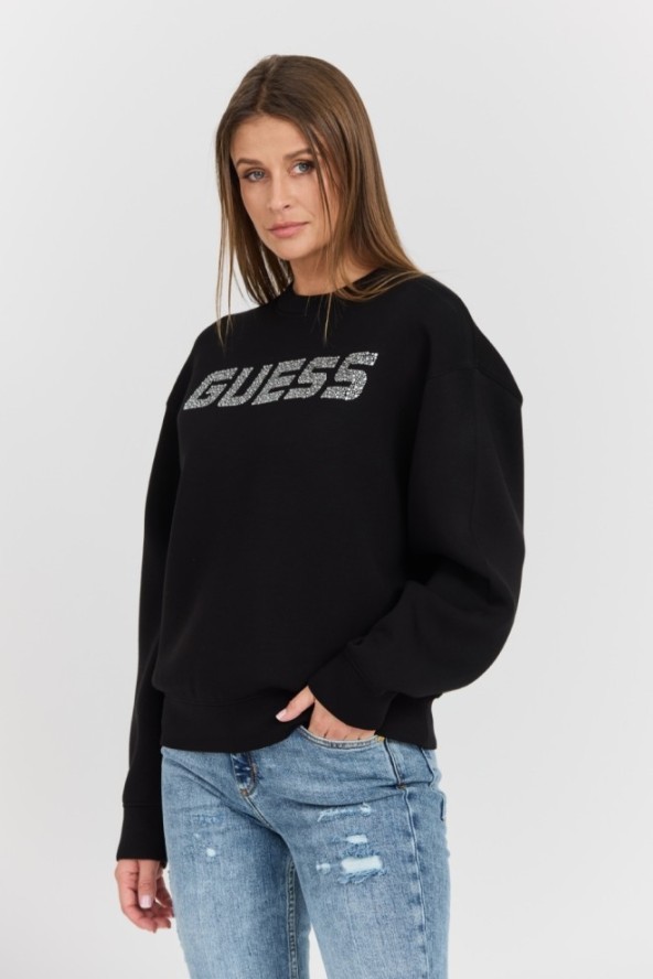 GUESS Czarna damska bluza z cyrkoniami Cecilia, Rozmiar S
