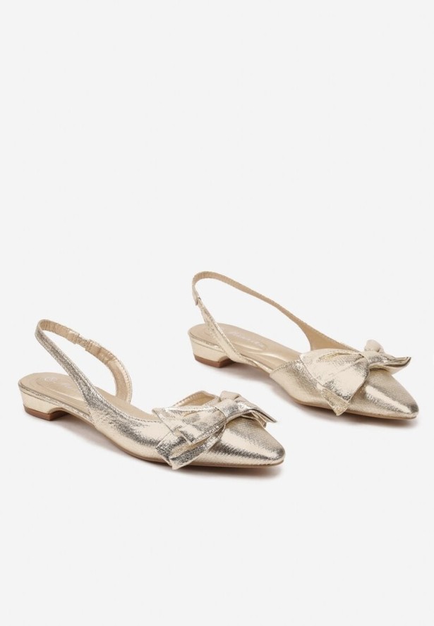 Złote Sandały Bez Pięty z Kokardą Nolretia