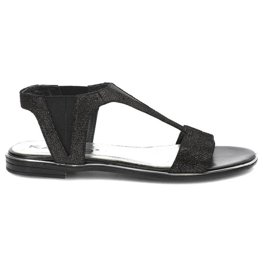 Czarne Sandały Karino Modne Płaskie Buty