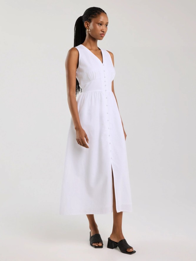 Sukienka damska midi z lnem biała Willow 100