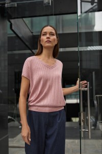 Sweter z krótkimi rękawami różowy