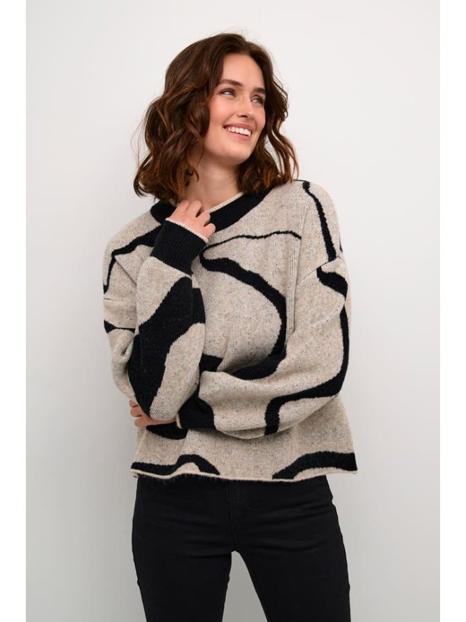 Kaffe Sweter w kolorze beżowo-czarnym rozmiar: XL