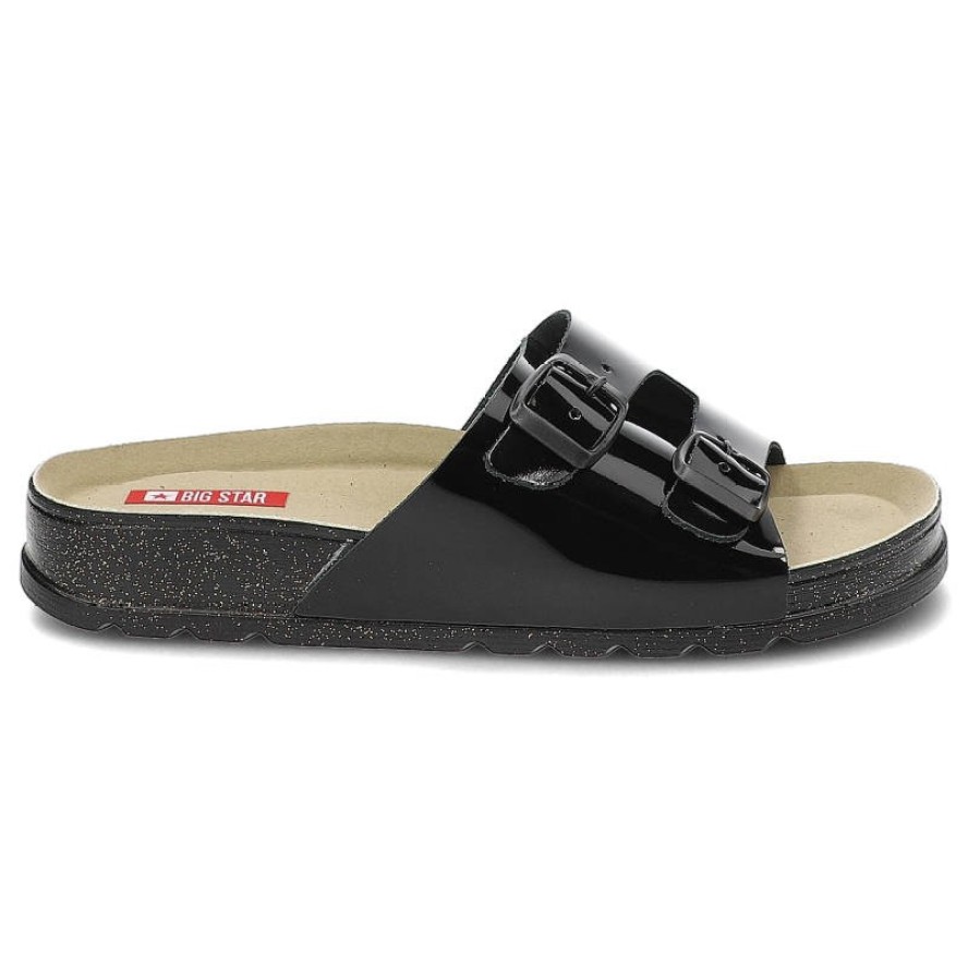 Czarne Klapki Big Star Wygodne Skórzane Buty