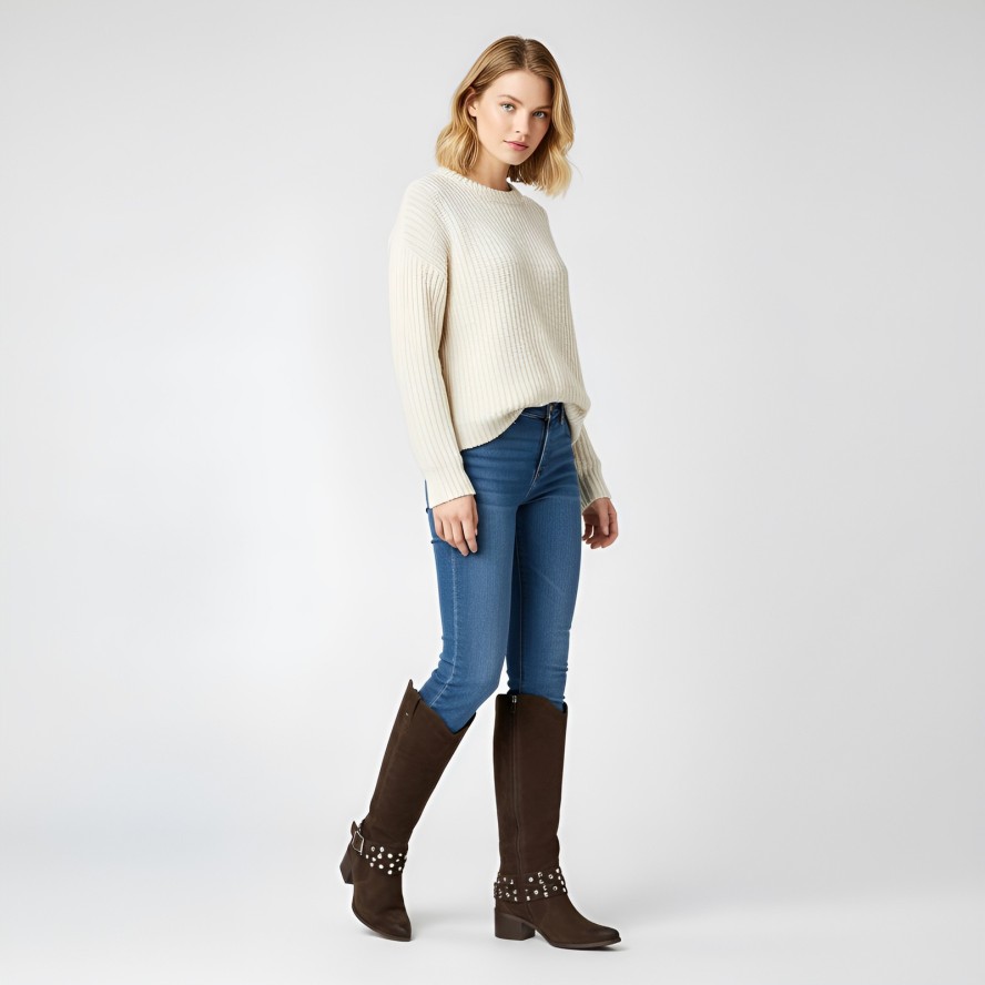 Brązowe Kozaki Karino Stylowe Kowbojki Damskie