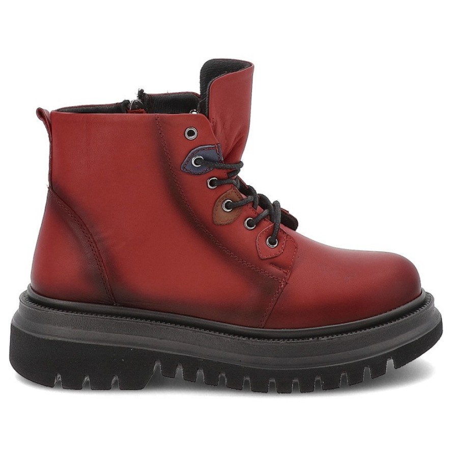 Botki damskie Artiker, na grubej platformie za kostkę na zamek i skórzane z okrągłym noskiem, czerwone, 57C2193