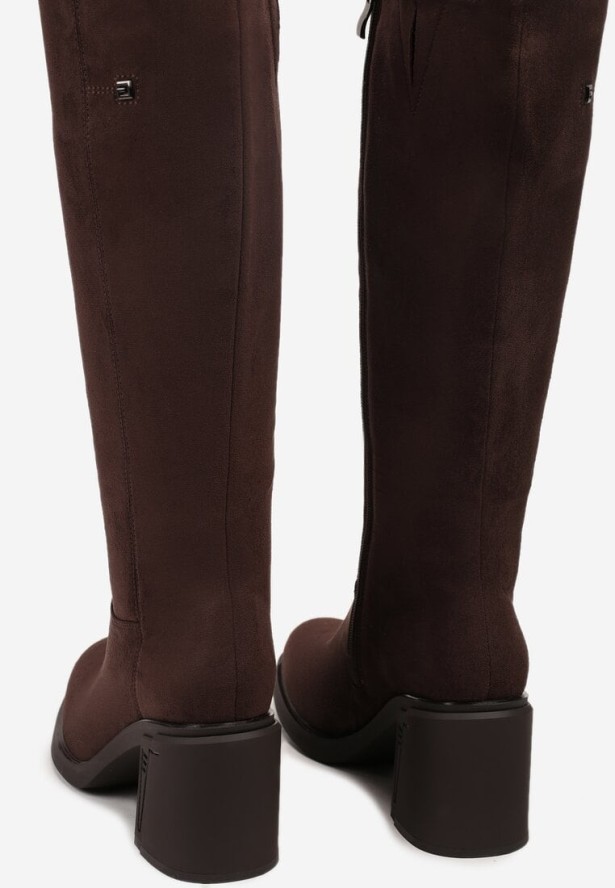 Ciemnobrązowe Kozaki Muszkieterki na Obcasie Ceditha