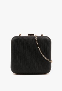 Czarna Kwadratowa Torebka Kopertówka z Łańcuszkiem Zdobiona Cyrkoniami Realina