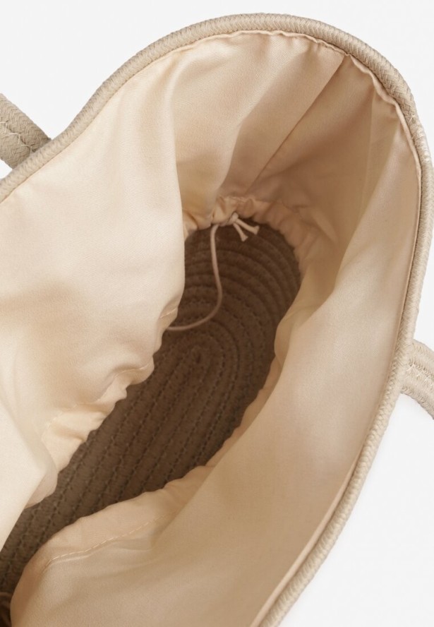 Beżowa Bawełniana Torebka z Paskiem w Panterkę Feluseria