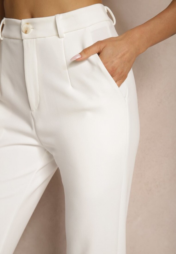 Białe Spodnie z Wiskozą o Garniturowym Kroju High Waist Senaridra
