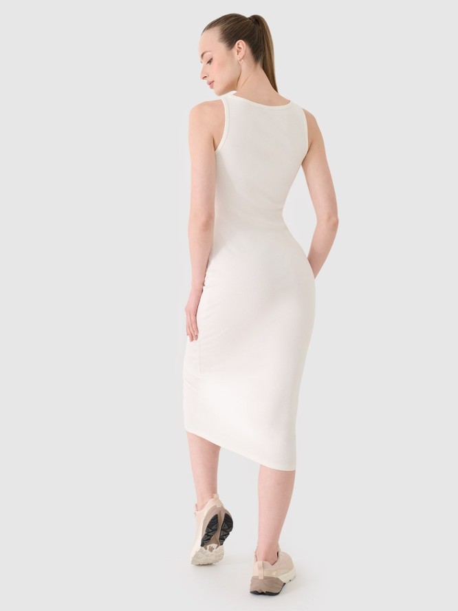 4F Sukienka z prążkowanej dzianiny damska - biała S