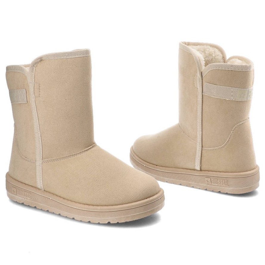 Beżowe Śniegowce Big Star Ocieplane Botki Damskie