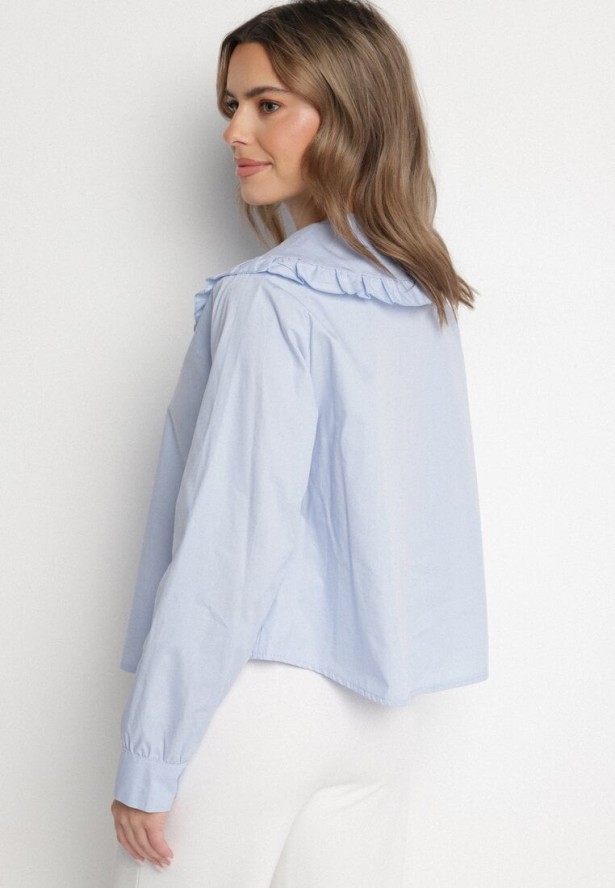 Niebieska Koszula z Bawełny Ozdobiona Kołnierzykiem Fulinea