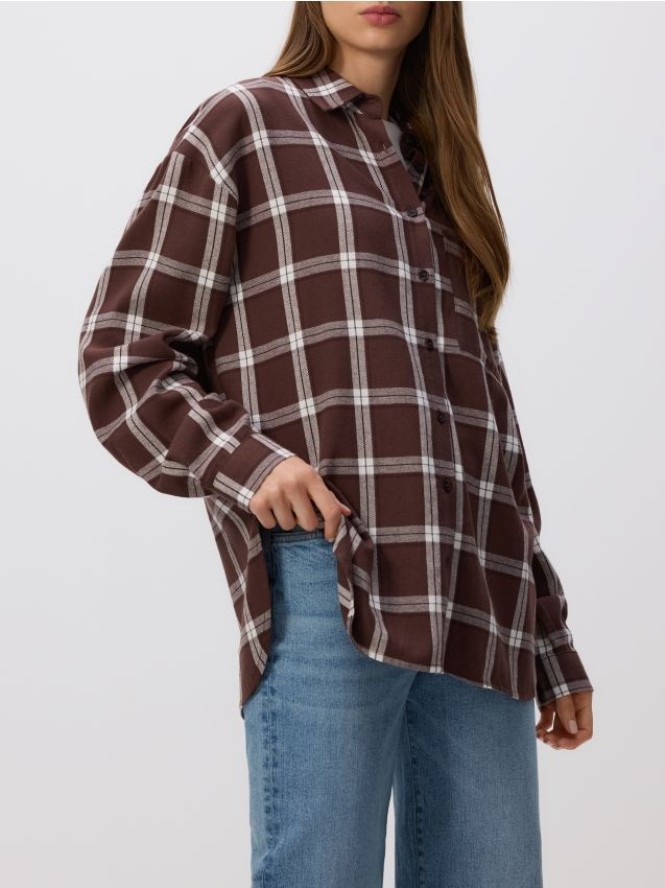 Bawełniana koszula w kratę - ciemnobrązowy