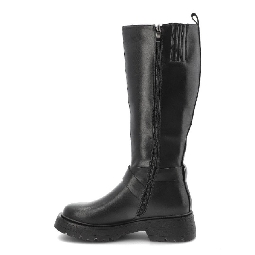 Kozaki damskie Filippo, skórzana licowa cholewka zapinana na zamek i na płaskim obcasie, czarne, DKZ7325-25-BK