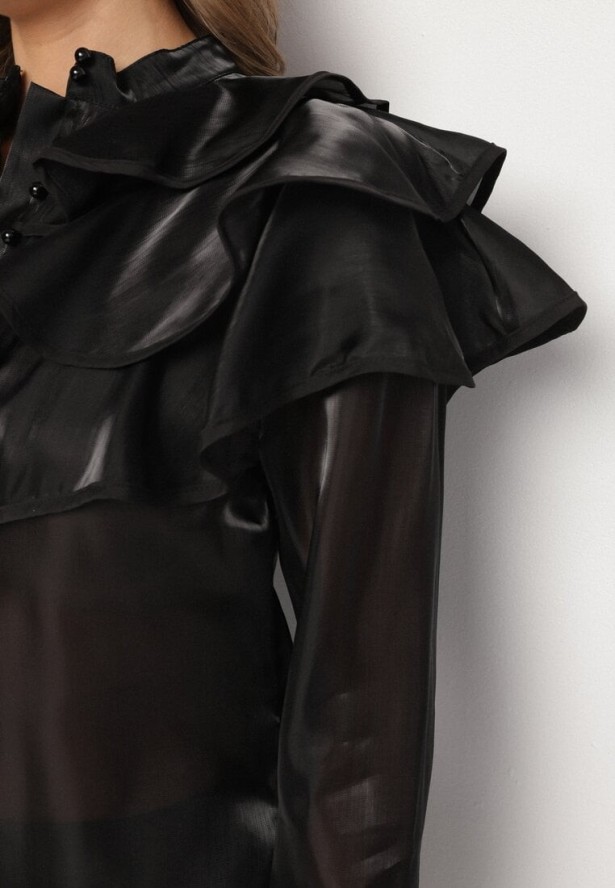 Czarna Koszula z Ozdobnymi Falbankami Edianessea