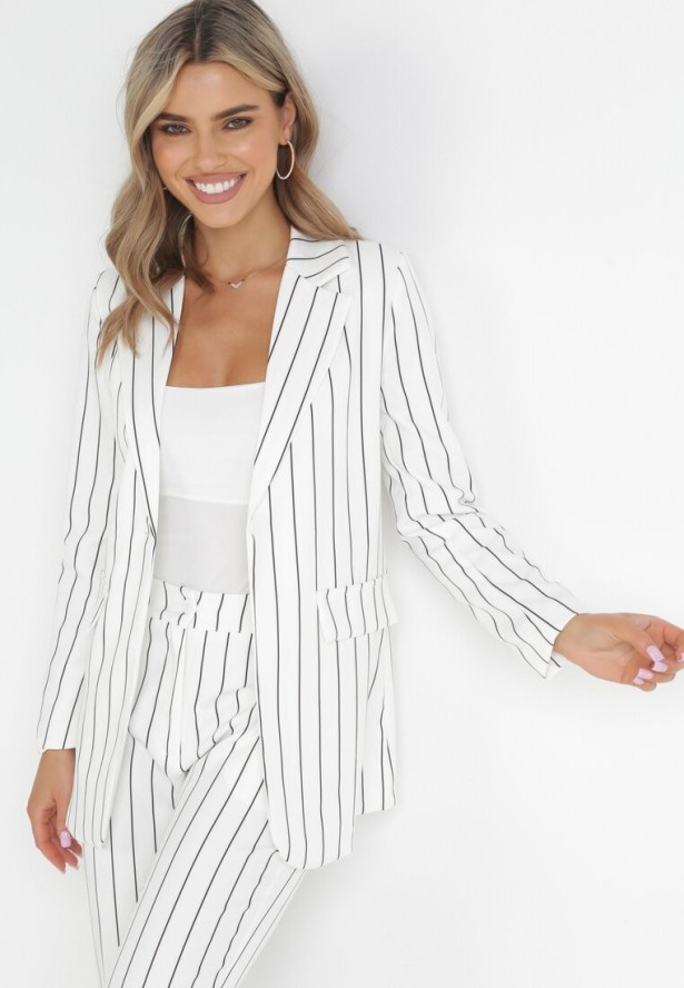 Białe Spodnie Dzwony w Paski Hippiala