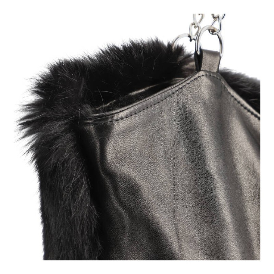 Czarna Torebka Damska Luka-Pelli Z Naturalnym Futrem Z Królika