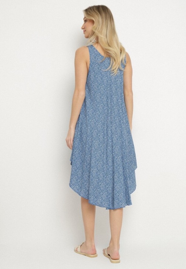 Niebieska Rozkloszowana Sukienka z Bawełny w Abstrakcyjny Wzór Ronive