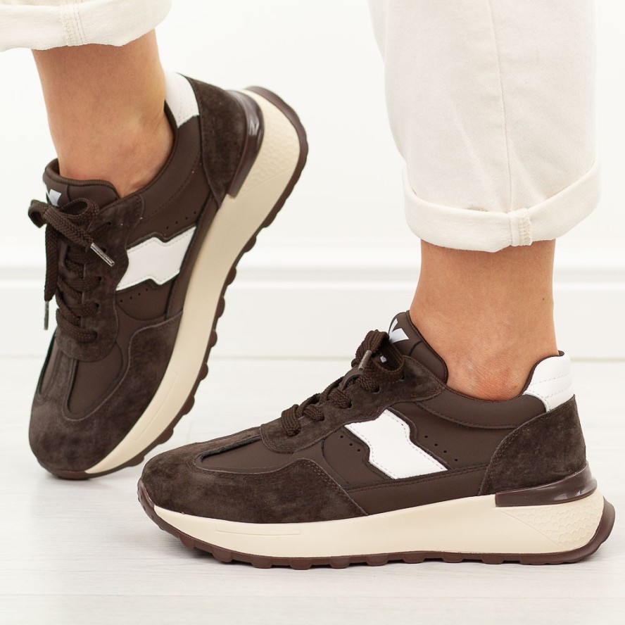 Brązowe skórzane sneakersy damskie Kobbo 66925